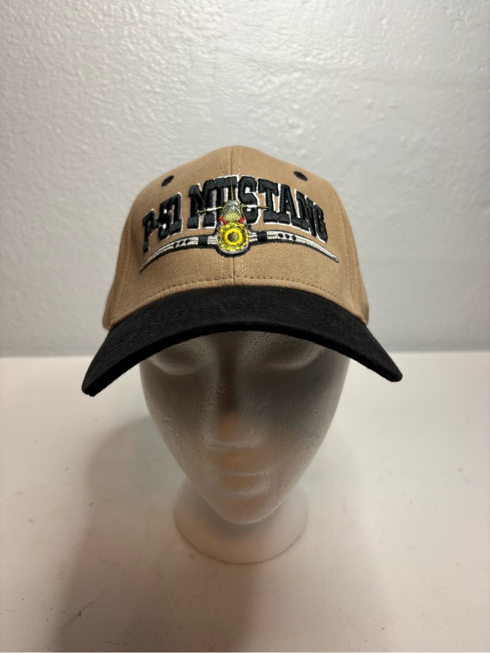 P-51 Mustang Embroidered Baseball Cap - Tan & Black